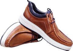 Кожаные туфли мокасины на шнурках мужские Arsello 33-19 Brown White.