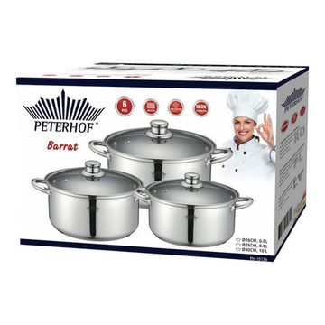 Набір каструль 6 попер. Peterhof PH-15136 (26 cm. 6 л. 28 см. 8 л. 30 см. 10 л.)