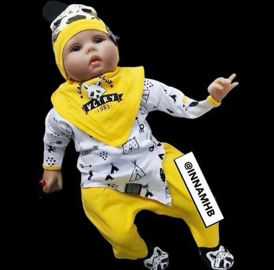 Комплект 5в1: сорочечка, повзунки, боді-майка, шапочка, слюнявчик "Єнотик", бавовна