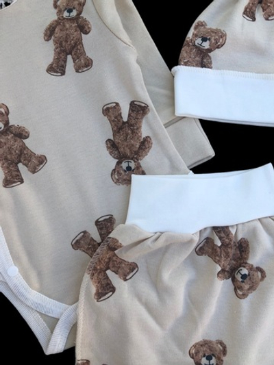 Комплект 3в1: боді з довгим рукавом, повзунки, шапочка "Принт", інтерлок ТМ "Happy ToT" (56 см)