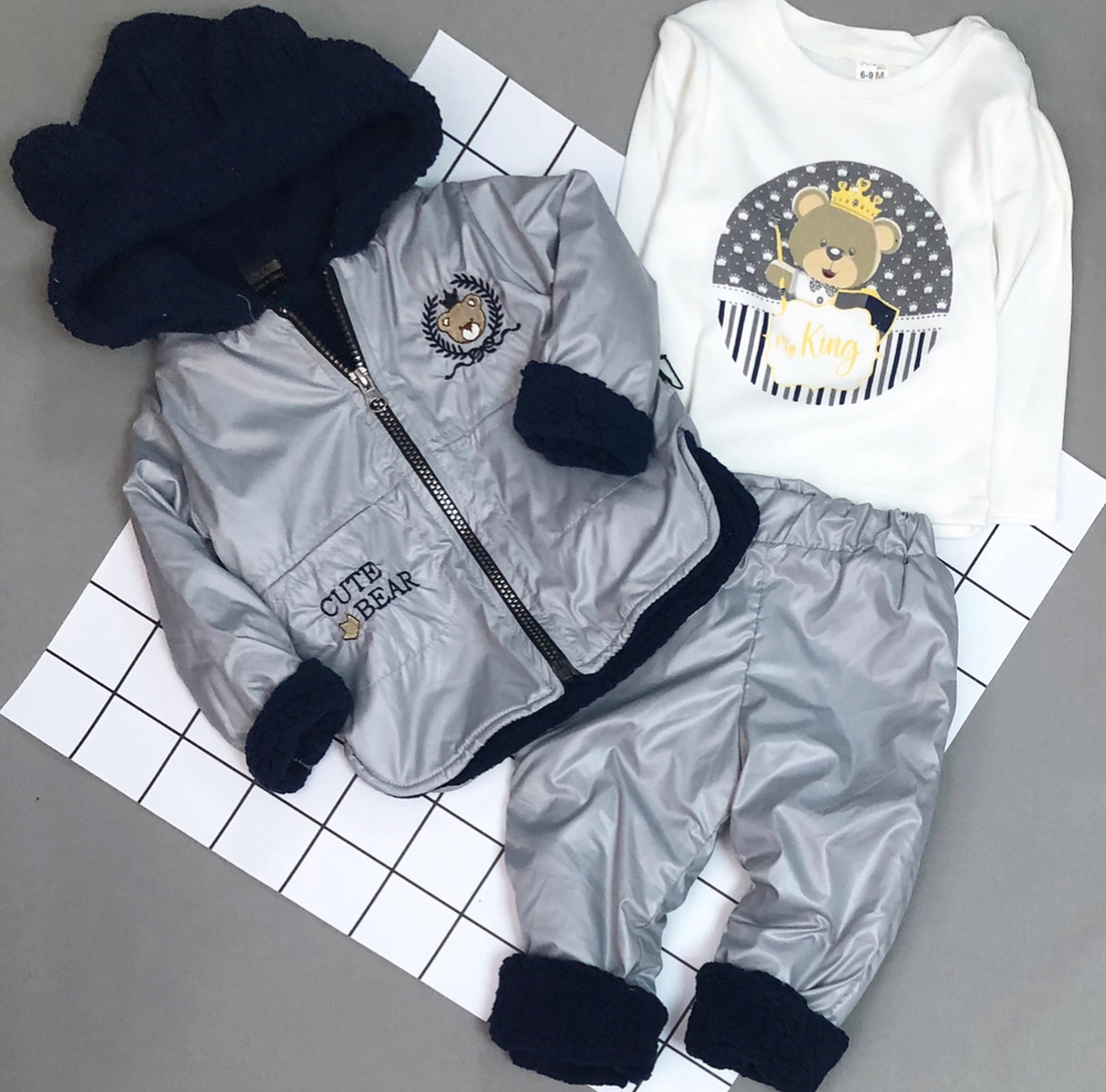 Костюм 3 предмета: курточка, штани, реглан "CUTE BEAR" (62-68 см)