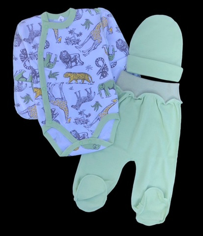 Комплект 3в1: боді, повзунки, шапочка "Звірятка", інтерлок ТМ "UA" (56 см)