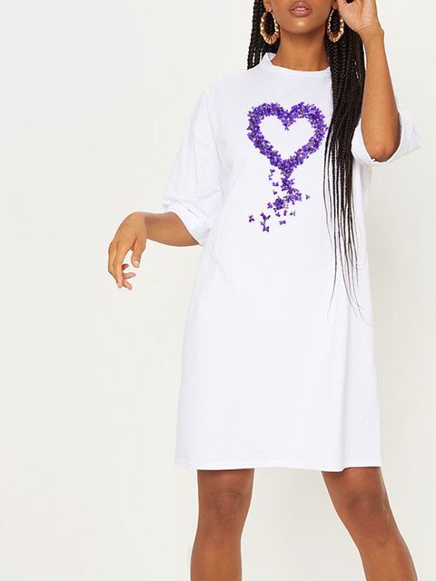 Платье-футболка белое с удлиненным рукавом Vibrant Floral Heart Love&Live фото 1