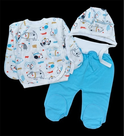 Комплект 3в1: сорочечка, повзунки, шапочка "Песики", футер ТМ "UA" (56 см)