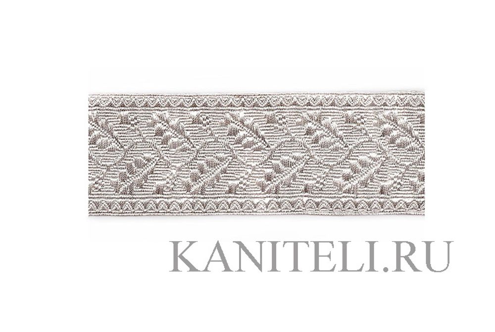 Тесьма металлизированная декоративная серебро «Лист»  39мм