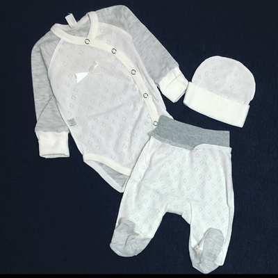 Комплект 3в1: боді з довгим рукавом, шапочка, повзуни “Ніжність”, рібана трансфер, інтерлок ТМ “Sweet Mario” (62 см)