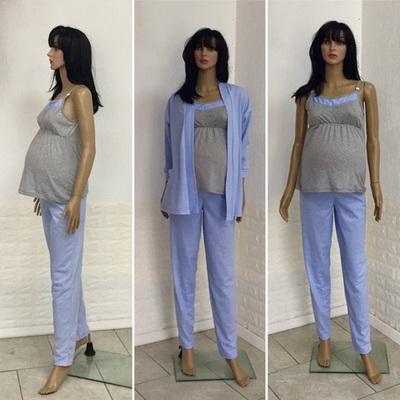 Комплект 3в1, для вагітних і годуючих мам, футер: халат, майка, штани "Trico" розмір S