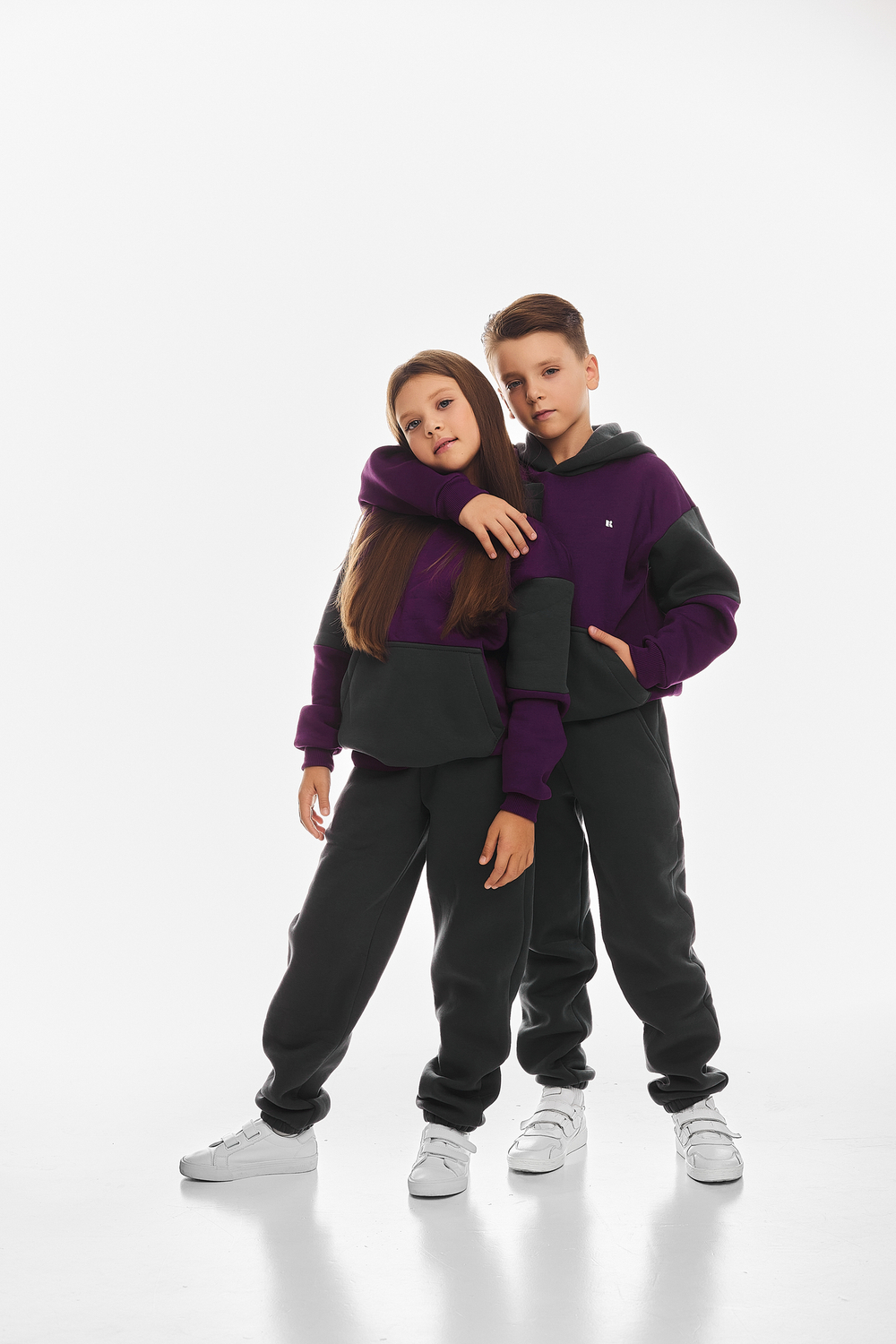 Дитячий спортивний утеплений костюм Kindamor Active Heat Grey/Purple, фліс для дівчинки