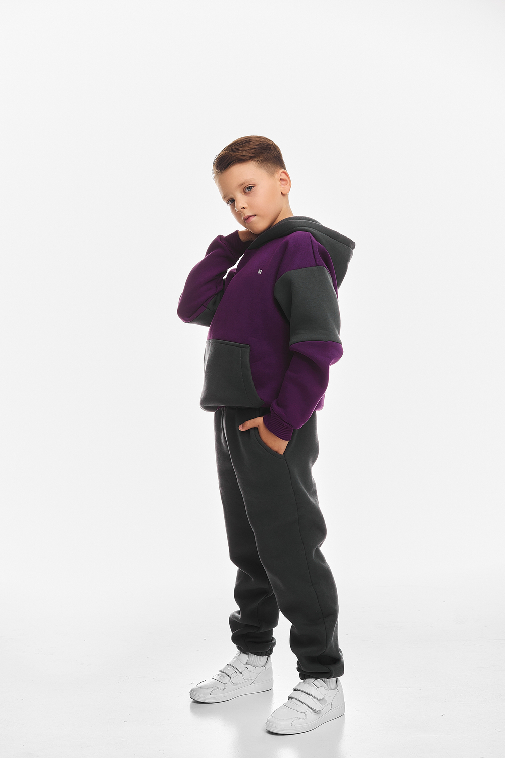 Дитячий спортивний утеплений костюм Kindamor Active Heat Grey/Purple, фліс для хлопчика