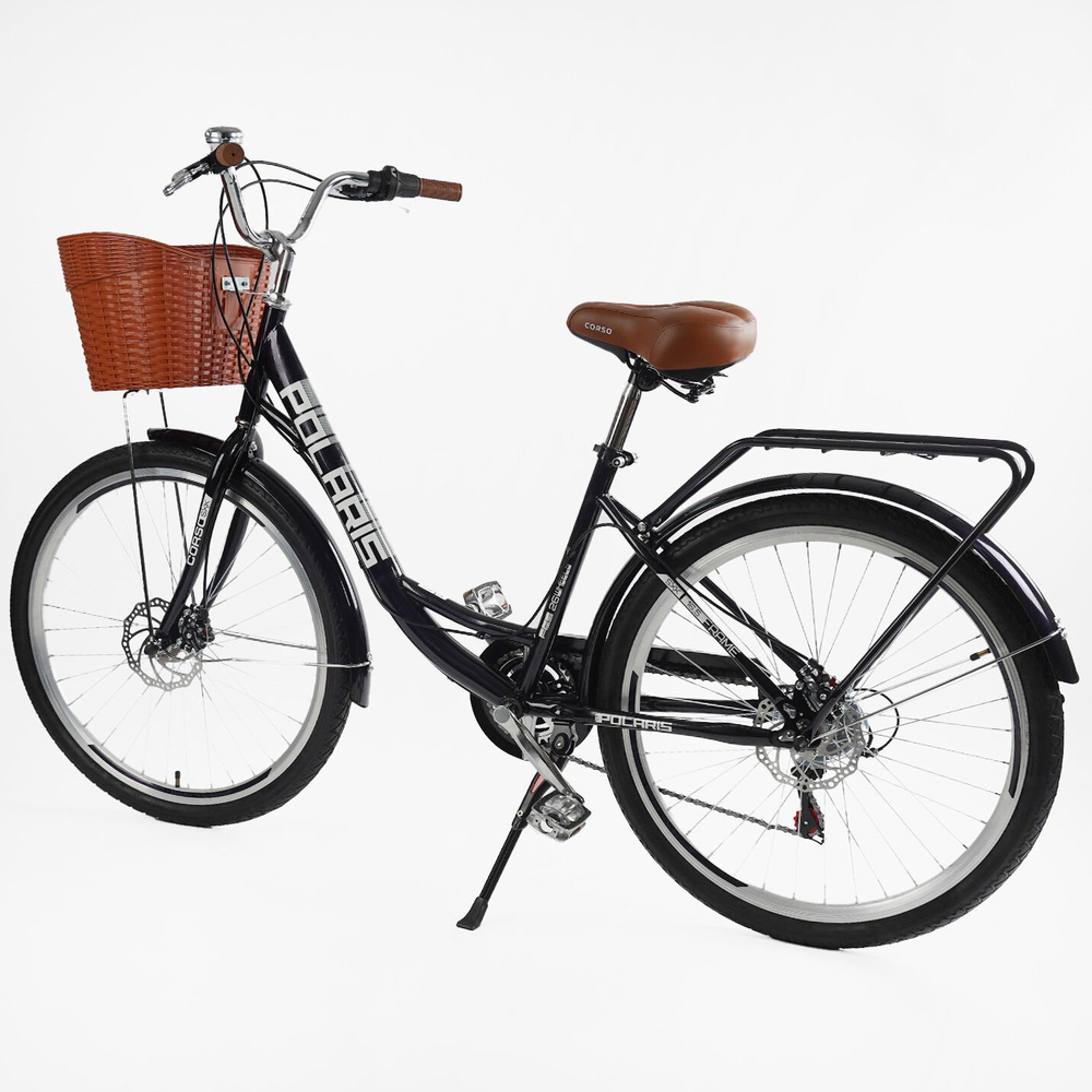 Велосипед міський 26 дюймів Corso Polaris з кошиком та багажником, рама 16.5"