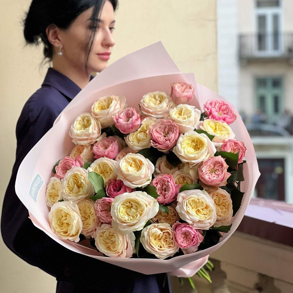 Мікс з 37 піоновидних троянд «Солодкі кульки», Квіти: Троянда піоновидна