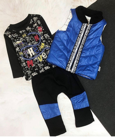 Костюм 3в1, бавовна, двунитка з начосом, плащовка: жилетка, штани, світшот "Agumini"