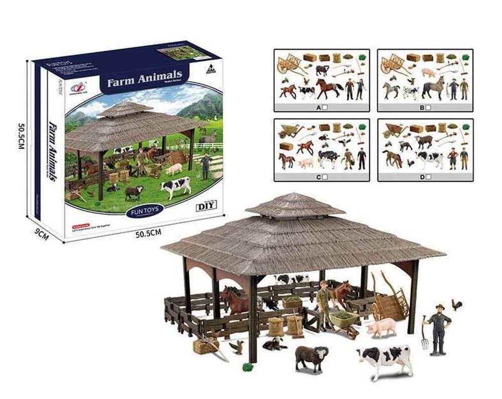 Ферма Q 9899 ZJ64 (12) 40 элементов, 9 фигурок животных, 2 фигурки фермера, аксессуары, в коробке