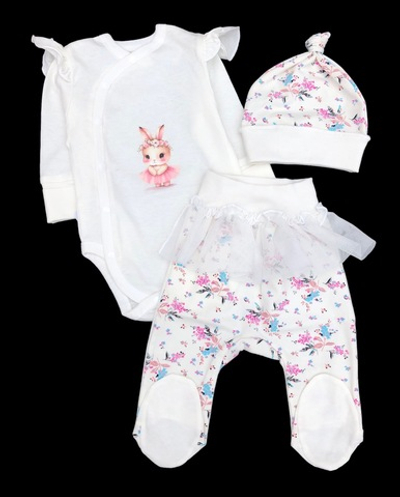 Комплект 3в1: боді з довгим рукавом, повзунки, шапочка "Принт", кулір ТМ "Happy ToT" (62 см)