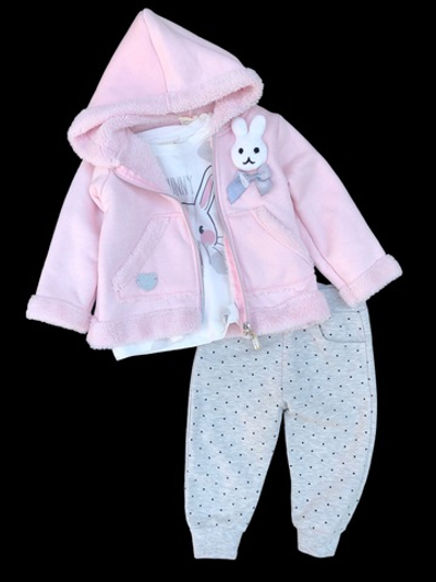 Костюм 3в1: Куртка, штани, реглан "Cute Bunny", двунитка з начосом, бавовна, махра ТМ "Sani" (74 см)