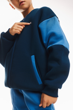 Дитячий спортивний утеплений костюм Kindamor Little Explorer Blue/Dark Blue, фліс, на змійці, для дівчинки