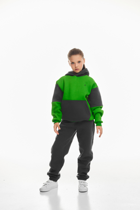 Дитячий спортивний утеплений костюм Kindamor Active Heat Grey/Green, фліс для дівчинки