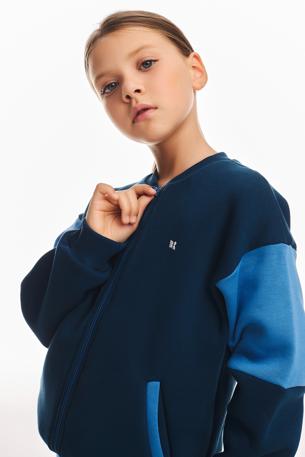 Дитячий спортивний утеплений костюм Kindamor Little Explorer Blue/Dark Blue, фліс, на змійці, для дівчинки
