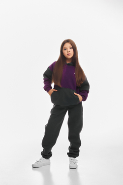 Дитячий спортивний утеплений костюм Kindamor Active Heat Grey/Purple, фліс для дівчинки