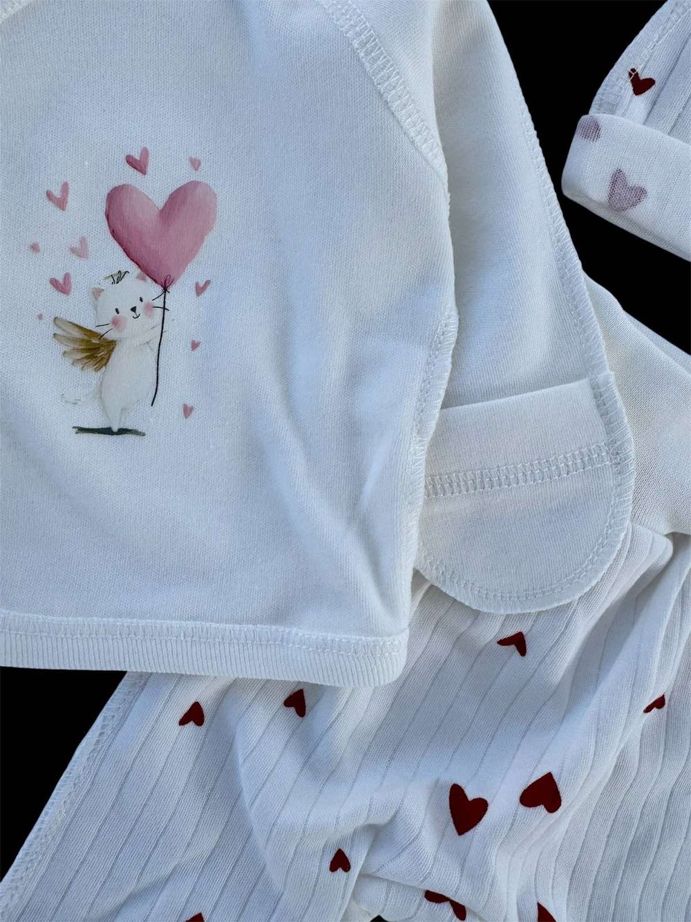 Комплект 3в1: льоля, повзунки, шапочка "Серденько", інтерлок, трикотаж рубчик ТМ “Happy ТoТ” (56 см)