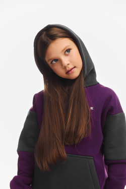 Дитячий спортивний утеплений костюм Kindamor Active Heat Grey/Purple, фліс для дівчинки