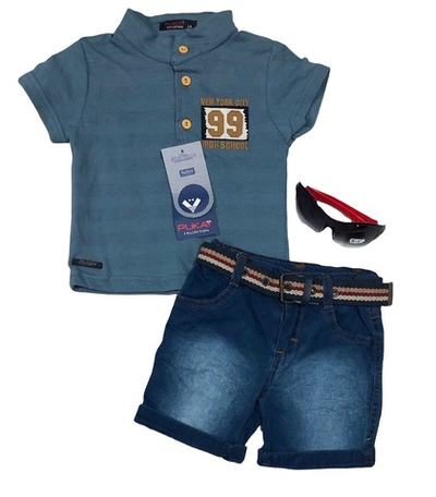 Костюм 3в1: футболка-поло, шорти, сонцезахисні окуляри, котон, бавовна ТМ "Pukay"