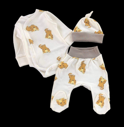 Комплект 3в1: боді з довгим рукавом, повзунки, шапочка "Принт", інтерлок ТМ "Happy ToT"