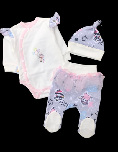 Комплект 3в1: боді з довгим рукавом, повзунки, шапочка "Принт", футер ТМ "Happy ToT"