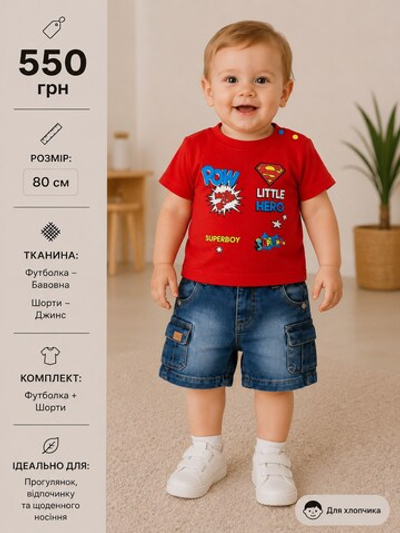 Костюм 2в1: шорти, футболка "Little Hero", бавовна, котон ТМ "OVS", "TVM" (80 см)