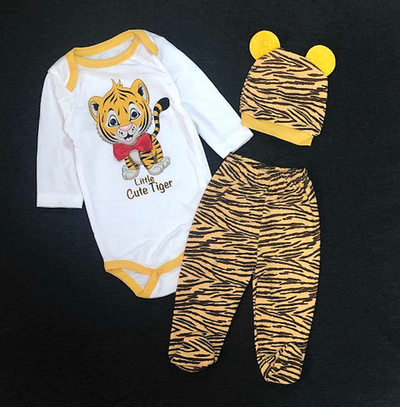 Комплект 3в1: боді з довгим рукавом, повзунки, шапочка «Тигреня”, бавовна ТМ “MiniBird”