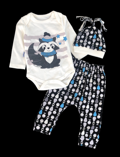 Костюм 3в1: боді з довгим рукавом, штани, шапочка, бавовна ТМ "MiniWorld" (68 см)