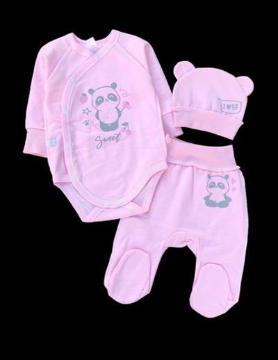 Комплект 3в1: боді з довгим рукавом, шапочка, повзуни “Панда”, футер ТМ “Mario Kids”