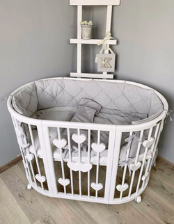 Детская кроватка-трансформер Ingvart Smart Bed 9 в 1 Oval (60*72) с сердечками