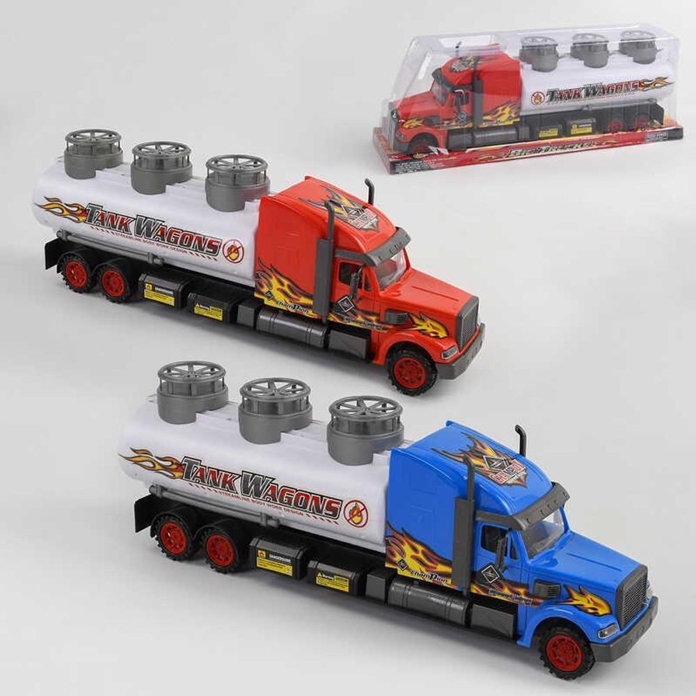 Игрушечный грузовик-цистерна (водовоз) 689-310 (18) 2 цвета, инерция, в слюде/Красный, Синий