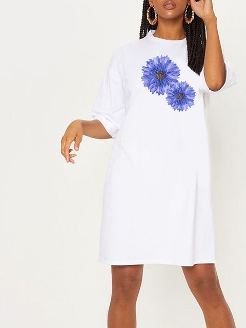 Платье-футболка белое с удлиненным рукавом Chintz Floral Love&Live фото 1