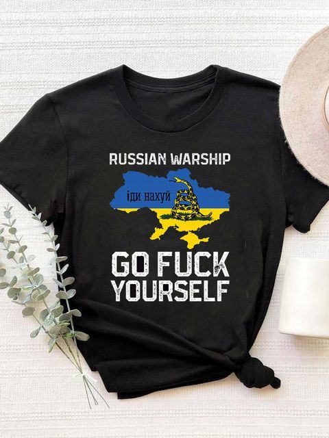 Футболка жіноча чорна Russian Warship. Go fack yourself Love&Live