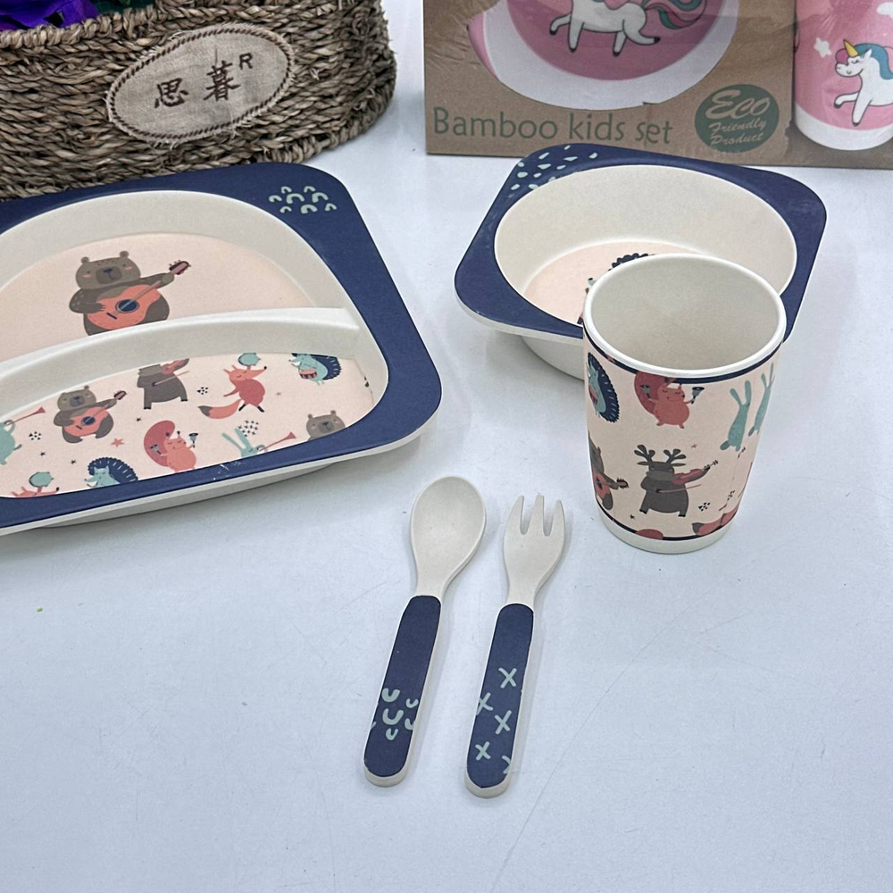 Набор детский посуды,из бамбукового 5предметов (для девушек)