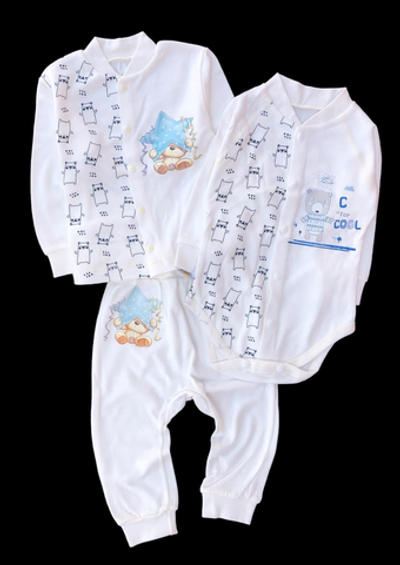 Набір одягу для хлопчика: боді, кофточка, штани "Ведмежа", бавовна, 74 розмір