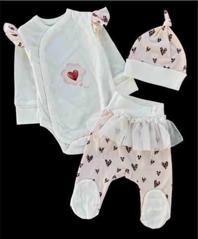 Комплект 3в1: боді з довгим рукавом, повзунки, шапочка "Принт", кулір ТМ "Happy ToT" (62 см)