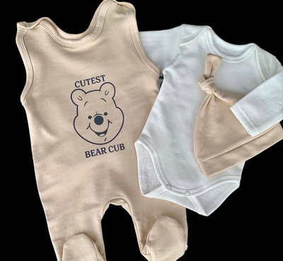 Комплект 3в1: боді, напівкомбінезон, шапочка "Наймиліший ведмедик", футер ТМ “UA” (62 см)