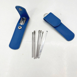Набор инструментов (6шт) для чистки ушей из медицинской нержавеющей стали (синий)