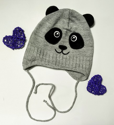 Шапочка на завʼязках "Пандочка", вовна ТМ "Talvi" (р. 50-52)