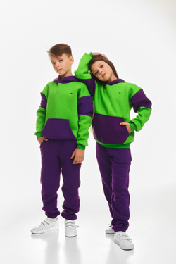 Дитячий спортивний утеплений костюм Kindamor Active Heat Purple/Green, фліс для хлопчика