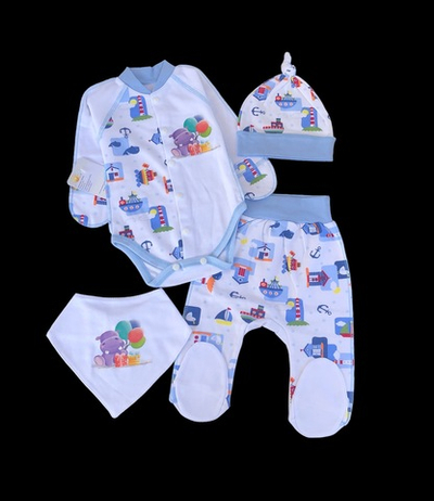 Комплект 4в1: боді з довгим рукавом, повзунки, шапочка, слюнявчик, інтерлок ТМ "Happy TOT" (62 см)