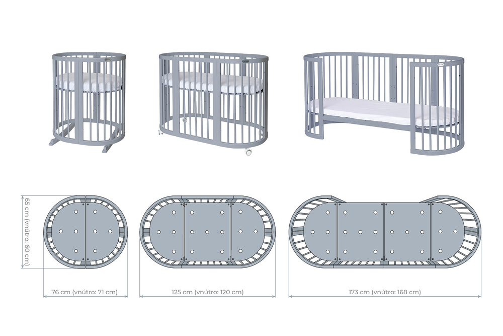 Детская кроватка-трансформер Ingvart Smart Bed 9 в 1 Oval (60*72) с сердечками