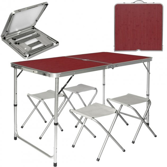Портативний розкладний стіл для пікніка та стільцями у валізці (4 стільці в комплекті) Folding Table Коричневий