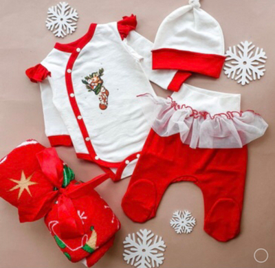 Комплект 3 в 1: боді, повзунки, шапочка "Святковий", футер "Happy" (62 см)
