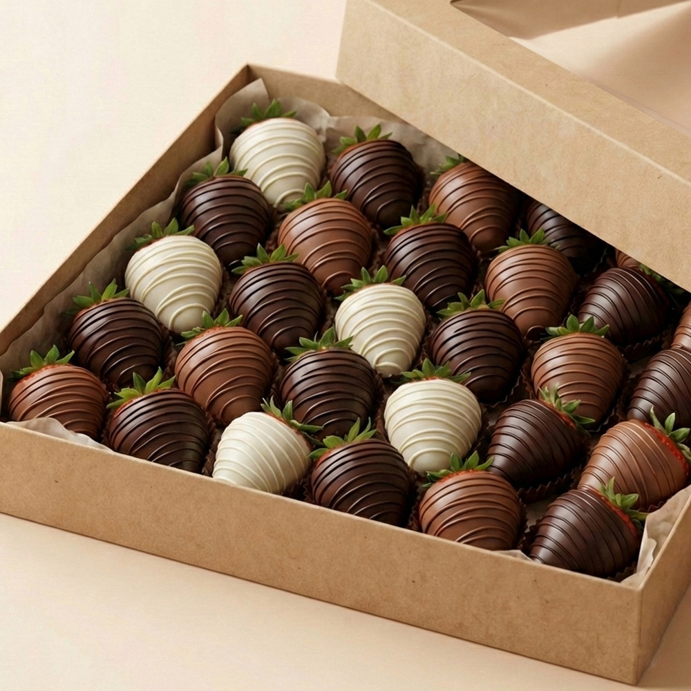 Класична полуниця у трьох шоколадах