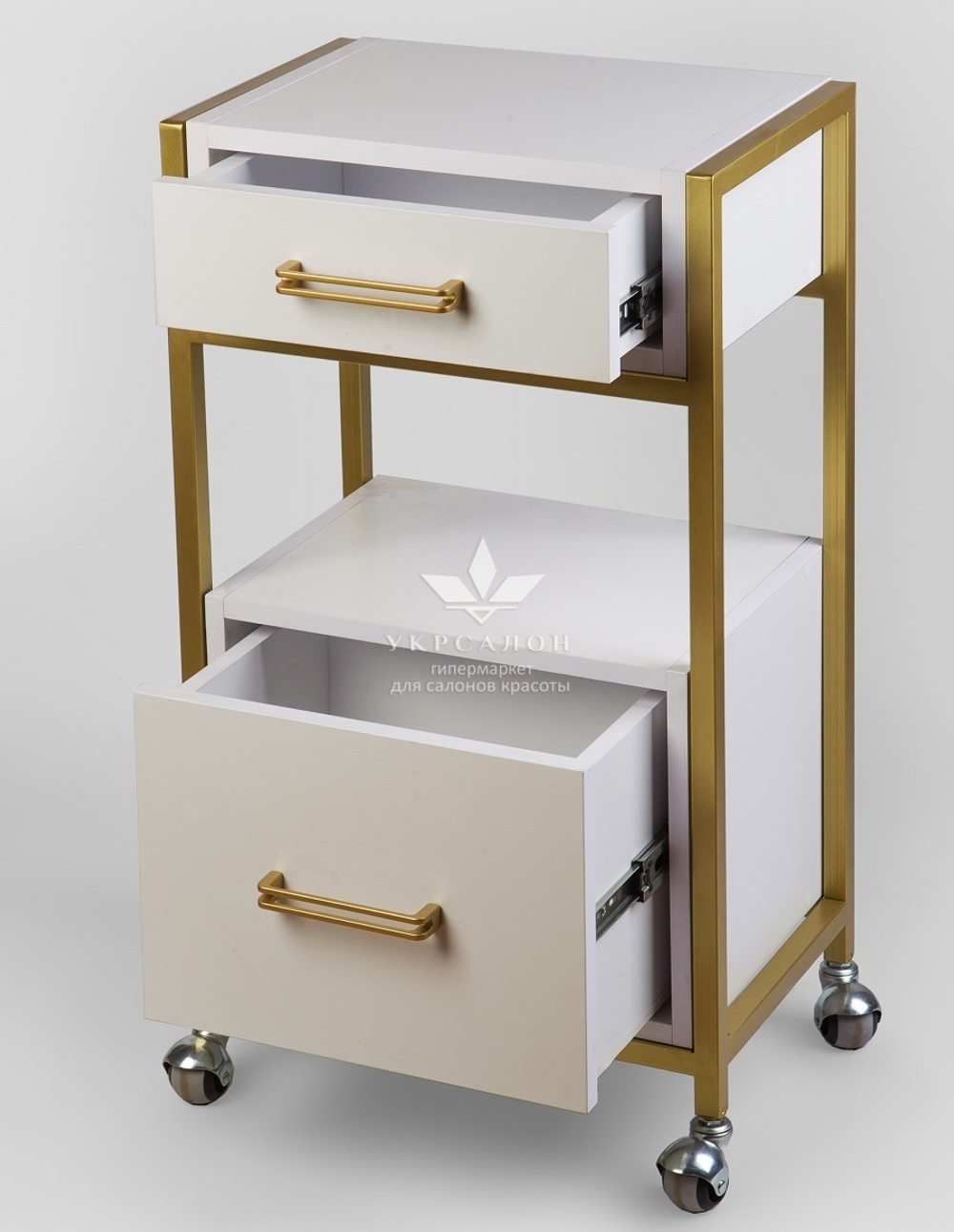 Візок із двома ящиками ЛДСП із золотим каркасом