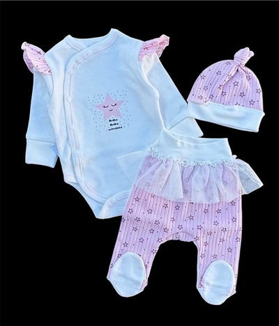 Комплект 3в1: боді з довгим рукавом, повзунки, шапочка "Зіронька", інтерлок, трикотаж рубчик ТМ “Happy ТОТ”